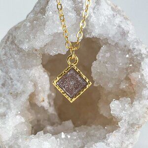 3/$20 14k Gold Bronze Glitter Resin Diamond Handmade Charm Pendant Necklace